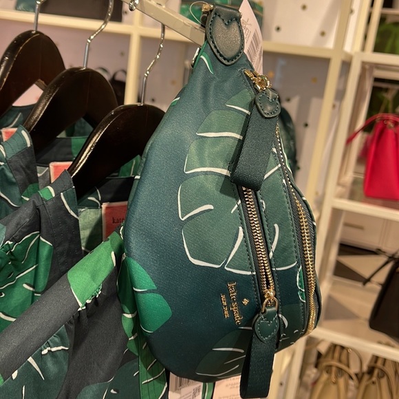 Kate Spade Chelsea Monstera Leaves Print Nylon Belt Bag Fanny Pack Green Multi - Picture 6 of 16